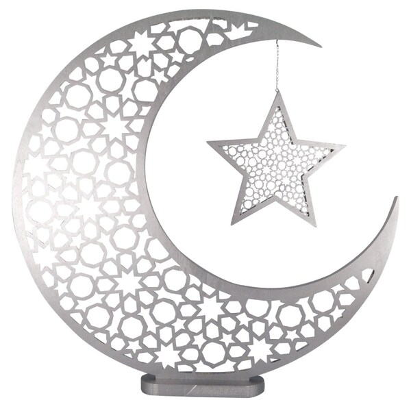 Large Moon & Star - Silver | Geometric Moon | Eid Decoration | Islamic Gifts | Islamic Decor | Eid Gifts | Ramadan Decor | Eid Decor