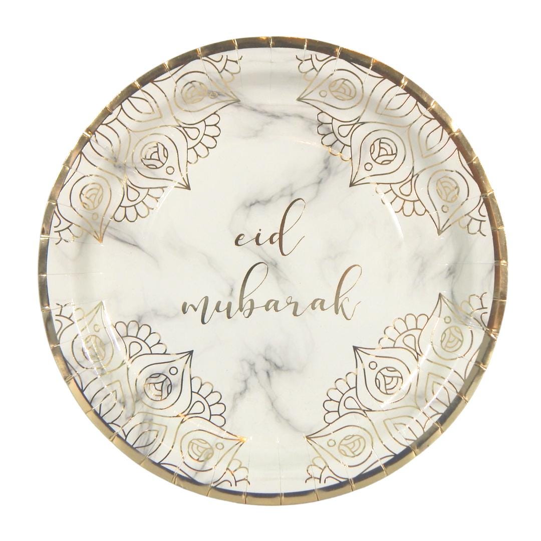 Eid Mubarak Party Plates 10pk - Marble & Gold Tableware Eid Party Decor Islamic Decor Plates Eid Napkins Eid Cups Gift Eid Mubarak Decor Set