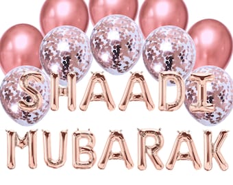 Balloon Bundle Shaadi Mubarak - Desi Wedding Decor and Dulhan Bridal Shower Hen Party Balloon Garland Set Confetti Balloons Metallic Foil