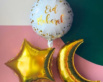 Eid Foil Balloon Bundle - Inflated with Helium Eid Party Balloon Set Eid Decor Eid Mubarak Islamic Decor Eid Gift Eid Foil Balloon Aid Decor