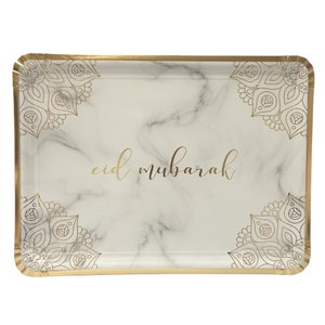 Eid Mubarak Serving Trays 3pk - Marble & Gold Eid Serving Trays Islamic Decor Eid Mubarak Eid Party Favours Eid Tableware Eid Treats Gifts