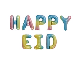 Happy Eid Foil Balloons - Pastel Rainbow Party Balloons Set Eid Party Decorations Eid Decor Islamic Decor Gift Eid Foil Balloons Eid Decor