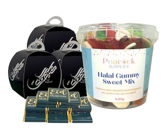 Eid Party Favours Bundle with Filler (10pk) - Halal Sweets and Milk Chocolate Gifts for Party Favours Party Treat Box Party Treat Boxes