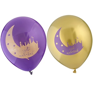 Eid Party Balloons 10pk Purple & Gold - Eid Party Balloons Set Eid Decorations Eid Mubarak Islamic Decor Gift Eid Foil Balloons Eid Decor