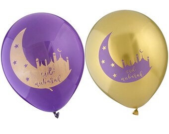 Eid Party Balloons 10pk Purple & Gold - Eid Party Balloons Set Eid Decorations Eid Mubarak Islamic Decor Gift Eid Foil Balloons Eid Decor