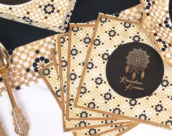 ラマダン カリーム パーティー ナプキン 20枚入り - ブラック&ゴールド イフタール テーブルウェア ラマダン デコレーション イスラム デコレーション ラマダン カリーム プレート ギフト ラマダン ムバラク