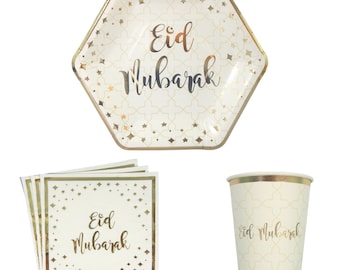 Eid Party Pack Cream & Gold - Tableware Set Eid Party Decorations Islamic Decor Eid Plates Eid Napkins Eid Cups Gift Eid Mubarak Decor Set