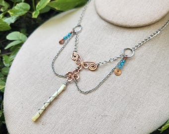 Gemengde metalen ketting van konijnenbeen met blauwe topaas