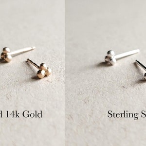 Anna Stud Earrings, 14k gold and sterling silver, Stud earrings, Three ball earrings,  handmade earrings