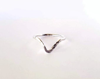 Hammered Chevron ring, cushion ring, sterling silver, stacking ring, handmade rings, single ring