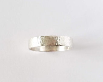 Sterling silver hammered ring, wide hammered band, handmade ring