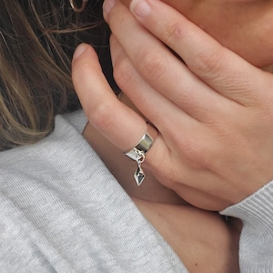 Inca Charm Ring, spike charm ring, handmade ring, sterling silver ring, dangle ring, statement ring