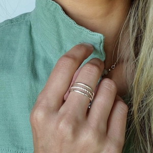 Amber three band ring, stacked ring, sterling silver ring, hand made ring