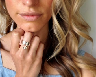 Sarma Charm-ring, hängande ring i sterlingsilver, handgjord, finsk ring