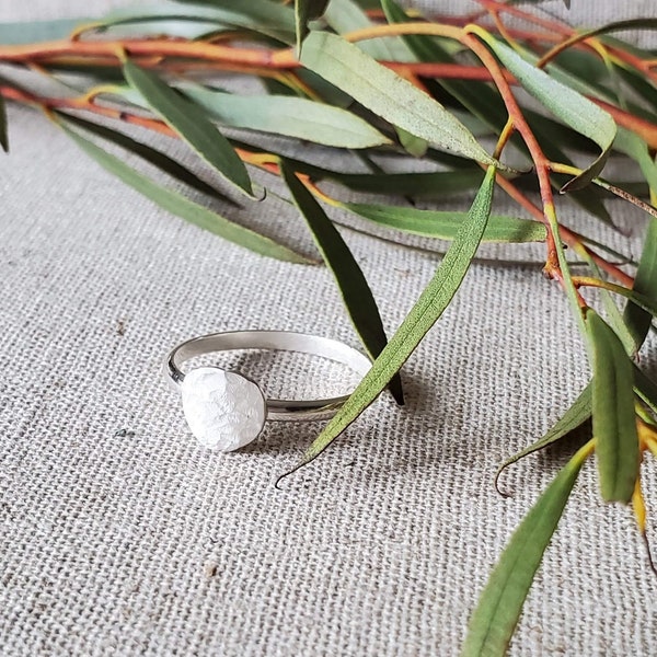 Recycled hammered disc ring, sterling silver ring, handmade ring, eco friendly