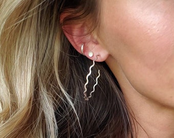 Thin wave hoop earrings, sterling silver earrings, handmade earrings