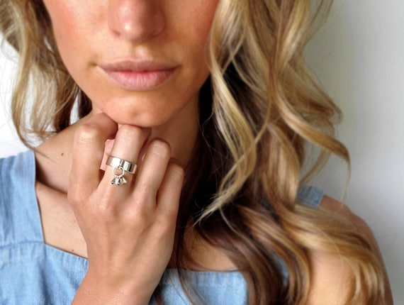 Sarma Charm Ring, Dangle Sterling Silver Ring, Handmade