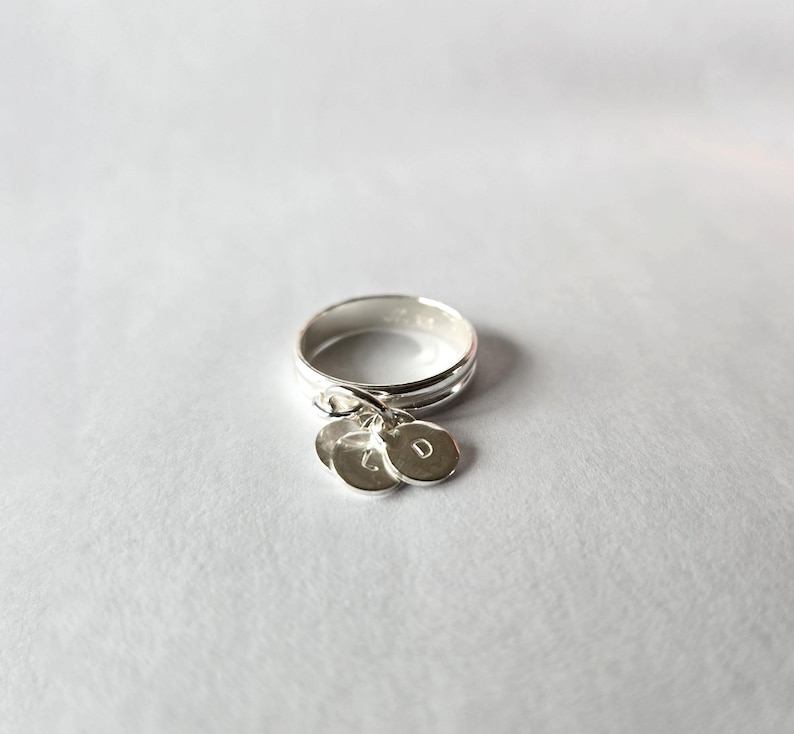 Initial Charm Ring, Custom Handmade Ring, Sterling Silver Ring, Dangle ...
