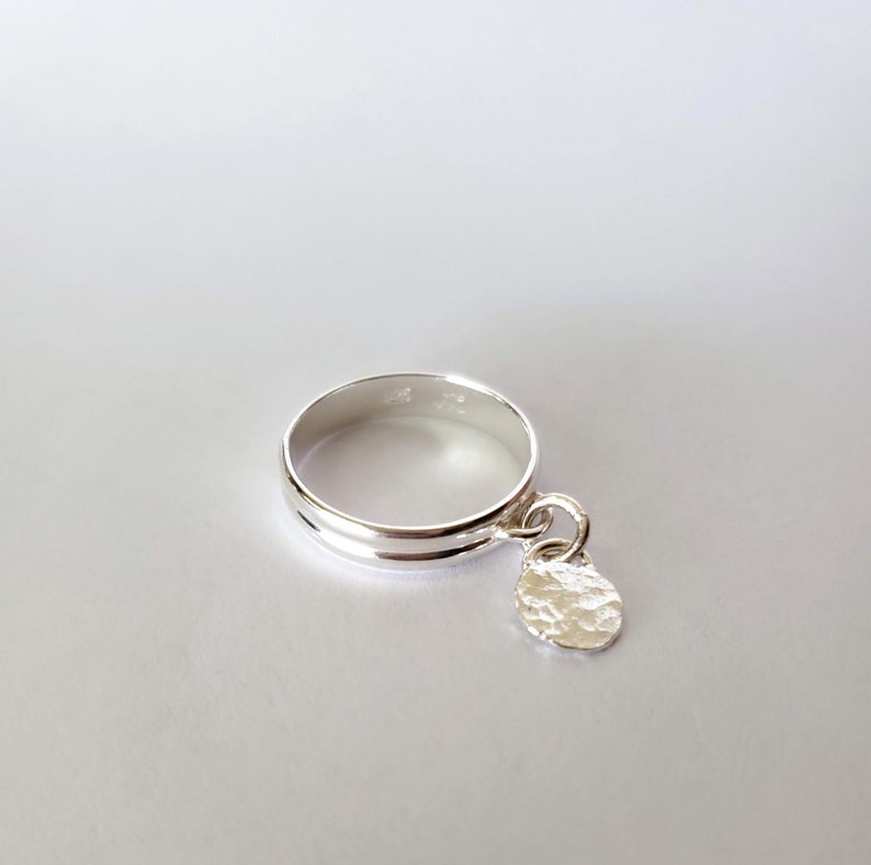 Hammered Charm ring, handmade ring, sterling silver ring, dangle ring image 2
