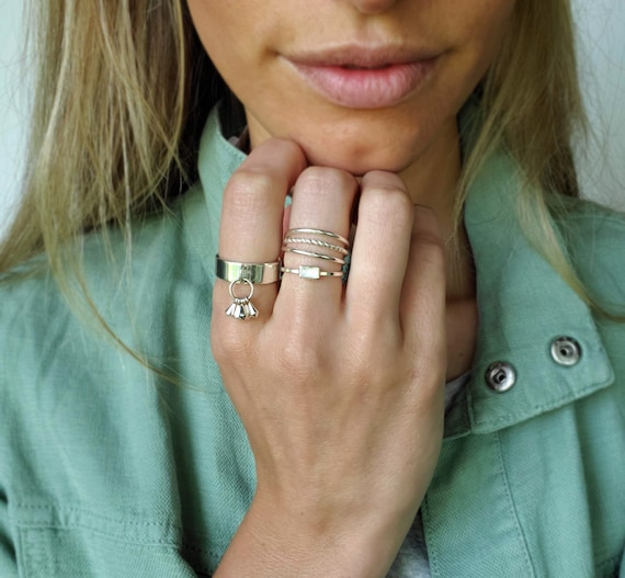 Sarma Charm Ring, Dangle Sterling Silver Ring, Handmade