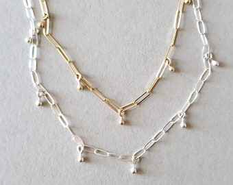 Charm chain necklace, available in 14K gold , or sterling silver, 16" or 18", layering chain necklace