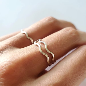 Hammered wave stacking ring, solid sterling silver, thin stacking ring, handmade
