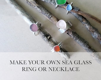 Make your own sea glass ring or necklace! Pick a one of a piece of sea glass and your own band or chain! Custom, handmade jewelry