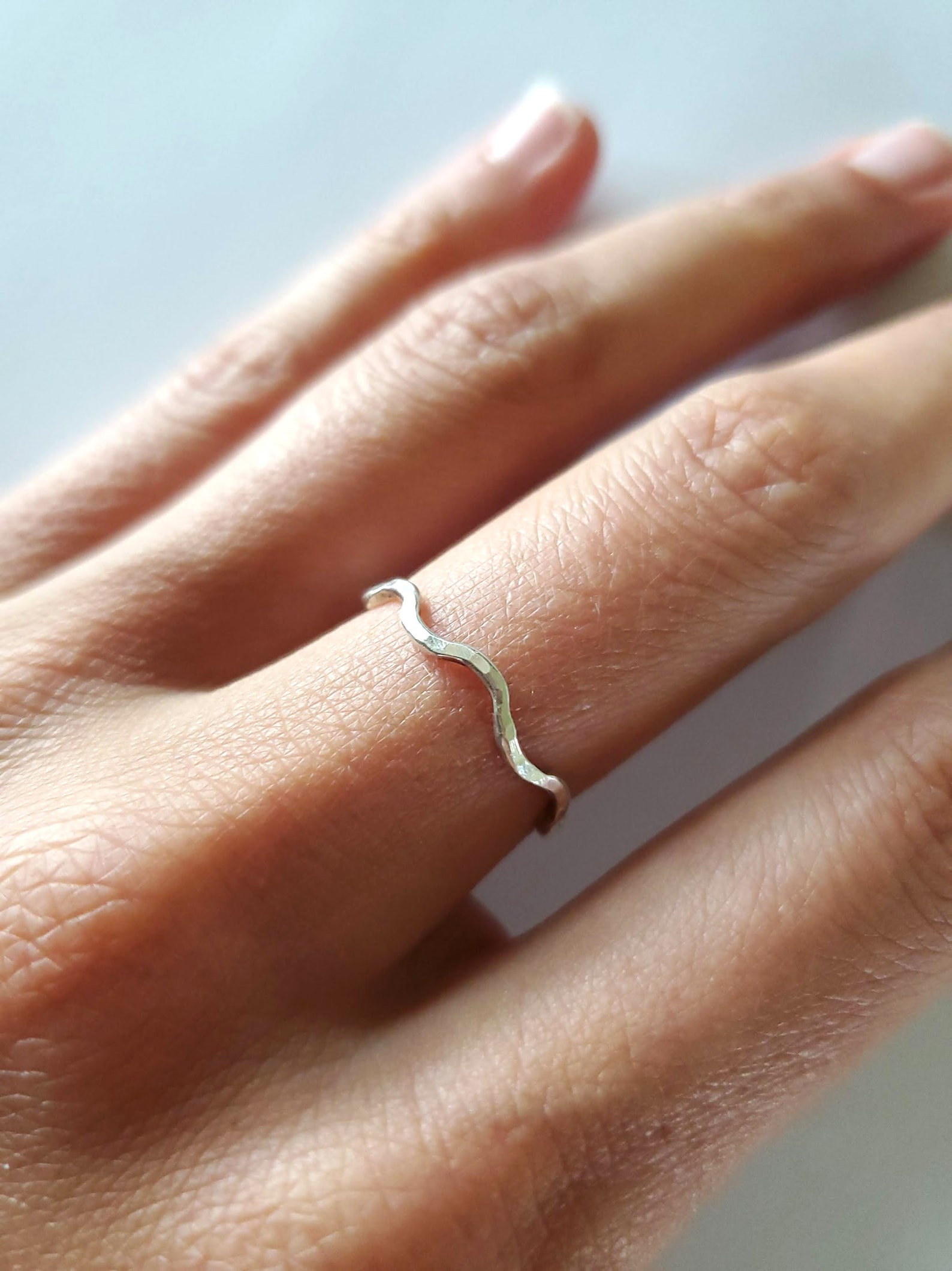 Hammered Wave Stacking Ring, Solid Sterling Silver, Thin Stacking Ring, Dainty Ring, Handmade - Etsy