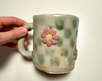Floral checkered handmade mug