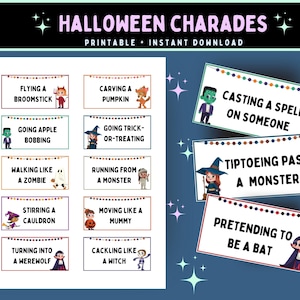 Halloween Printable Charade Cards, Halloween Printable Family Party Games, Downloadable Halloween Game, Halloween Group Activity Printable