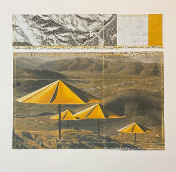 アート・デザイン・音楽 Christo The Umbrellas Christo - the Umbrellas - Rare Lithograph With Dry Stamp, 51x49 Cm