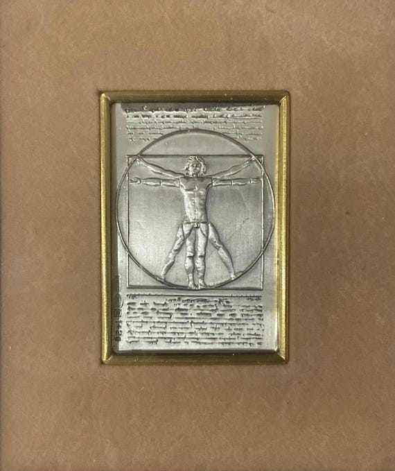Leonardo Da Vinci - the Vitruvian Man - Silver Bas-relief - Cm 