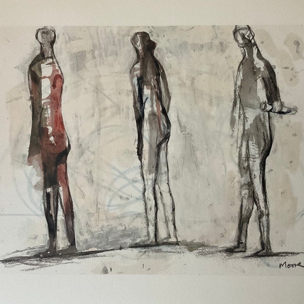 Henry Moore - Three tall figures - 52x37 cm limited edition from 1983, with certificate