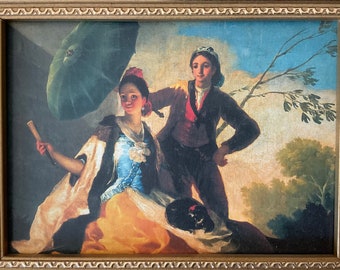 フランシスコ・マッセリア、「リボンをつけた子」、希少な画集の額装画 フランシスコ・ゴヤ「パラソル」リトグラフ、キャンバス、限定版