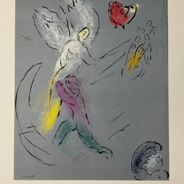 Marc Chagall - La lutte de Jacob et de l'Ange - Lithograph 52x37 cm with certificate, year 1986