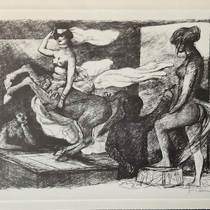 Salvatore Fiume - Model with top hat - 30x21 cm lithograph limited edition