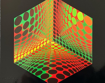 Victor Vasarely - 1975, serigrafía de edición limitada de 27x27 cm, con sello en relieve.