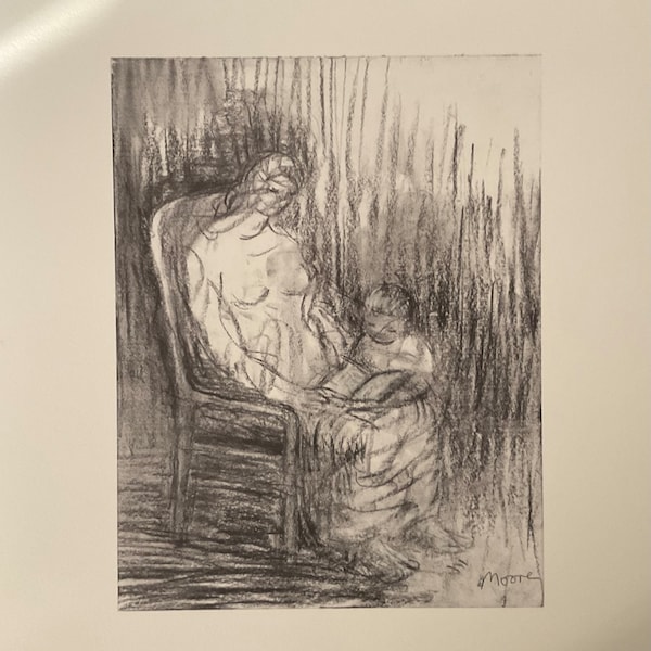 Henry Moore - Seated mother and child - lithograph 52x37 cm with certificate, limited edition