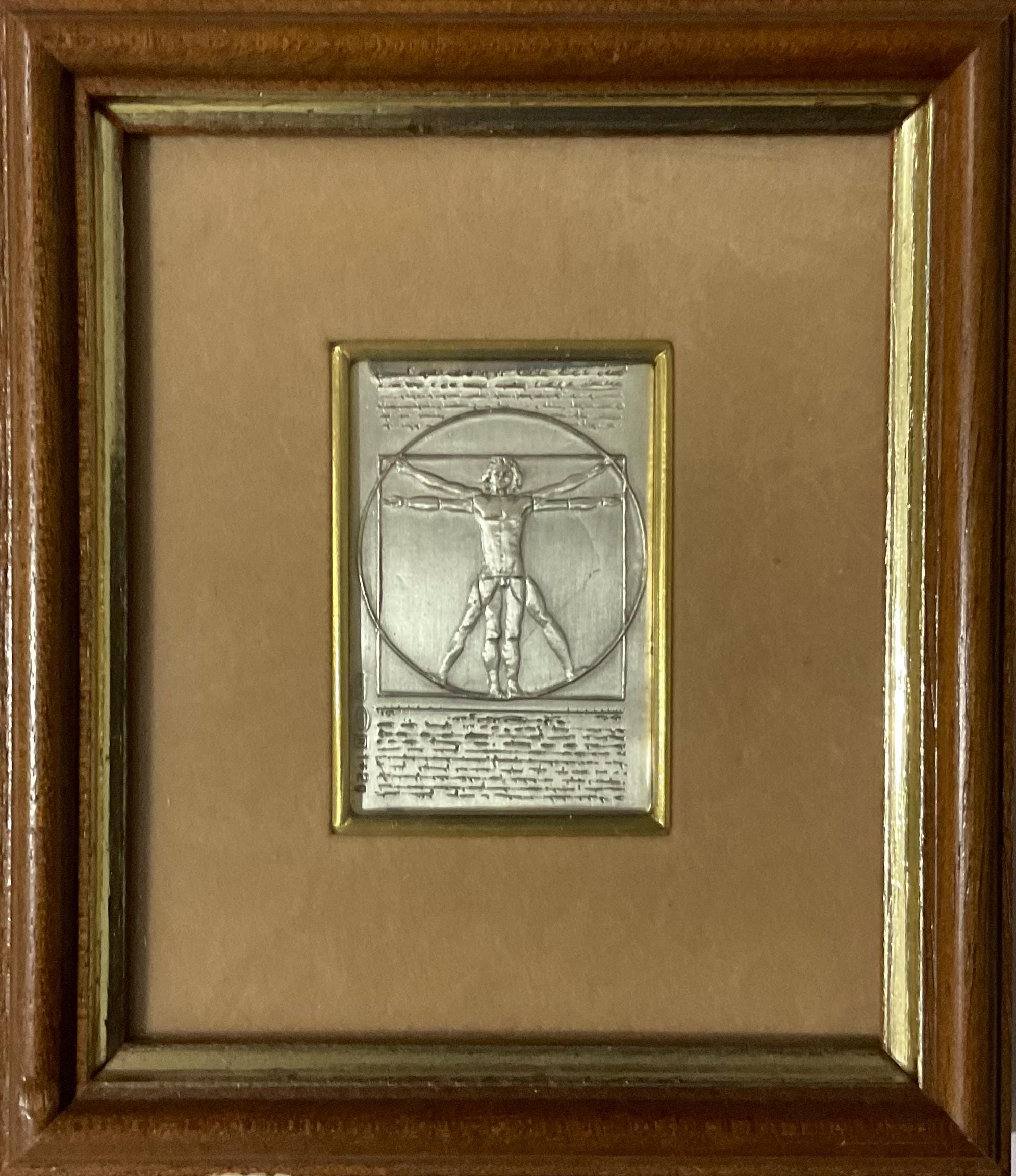 Leonardo Da Vinci - the Vitruvian Man - Silver Bas-relief - Cm 