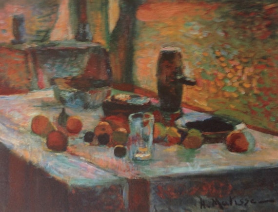 アンリ・マティス - 最初の静物画、オレンジ - 52x37 cm リトグラフ