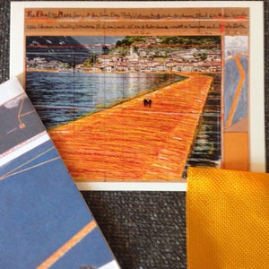 Christo e Jeanne Claude - As peras flutuantes - cartão postal + pedaço de tecido + mapa do evento