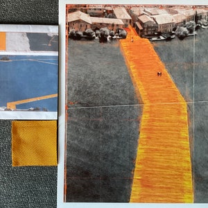 Christo - De drijvende pieren - Offsetlithografie cm 33x25 Taschen-editie + origineel stuk stof + kaart
