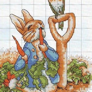 Counted cross stitch Peter Rabbit with robin pdf pattern