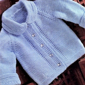 Knitting Pattern for Baby Jacket with Peter Pan Collar in Four Yarn Weights,  PDF