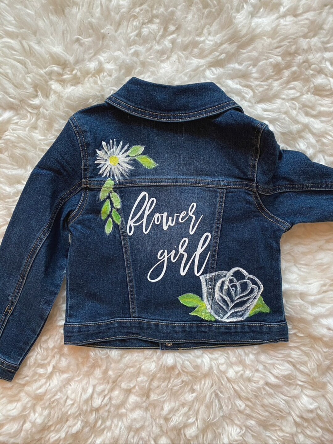 Flower Girl Denim Jacket / Handpainted Floral Design / Wedding Date