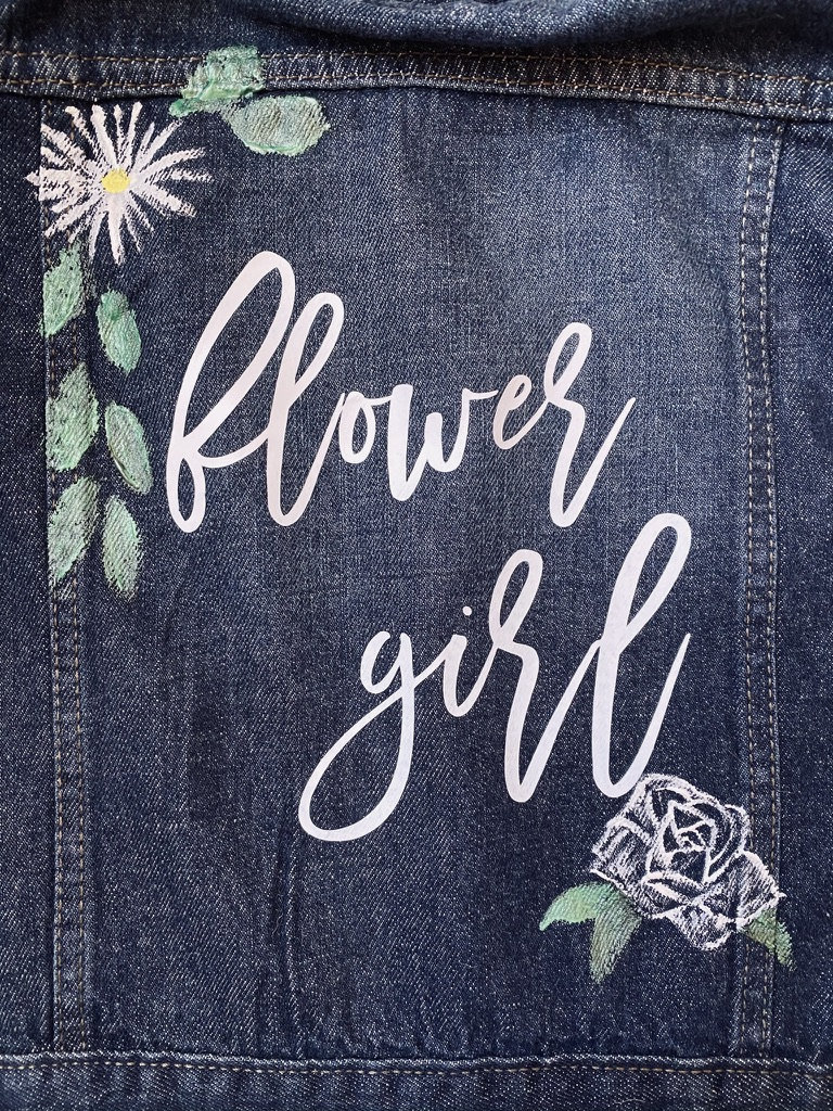 Flower Girl Denim Jacket / Handpainted Floral Design / Wedding Etsy