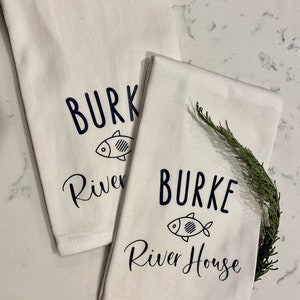 River House Personalized Family Tea Towel / Dish Towel Hand Towel / Custom Gift New Home Housewarming Beach Lake Shore