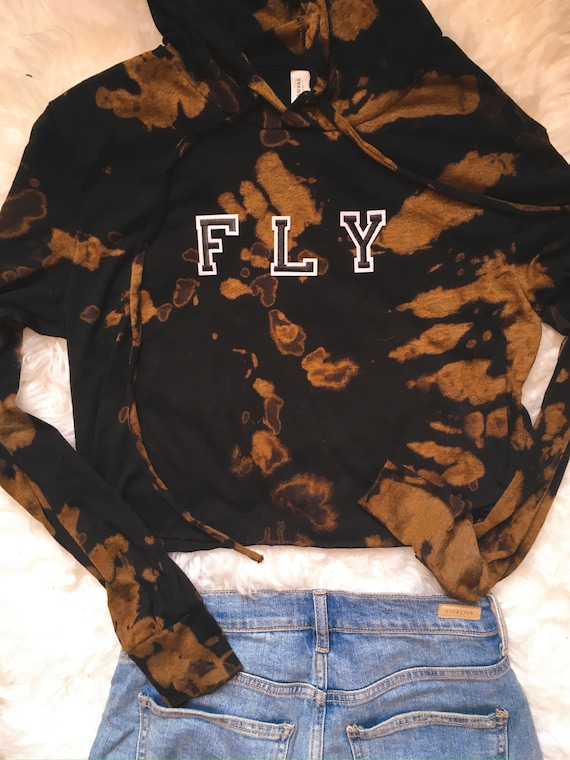 FLY Black Orange Tie Dye Crop Top Lightweight Women's Hoodie Long