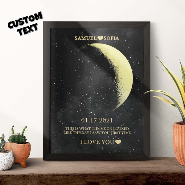 Personalized Moon Phase Framed Print  | Our First Date, Anniversary, Wedding Day  | What the Stars & Moon looked like on a custom date