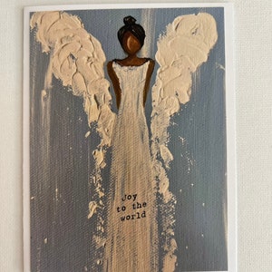 African American Angel Christmas card with &quot;Joy to the World” wording